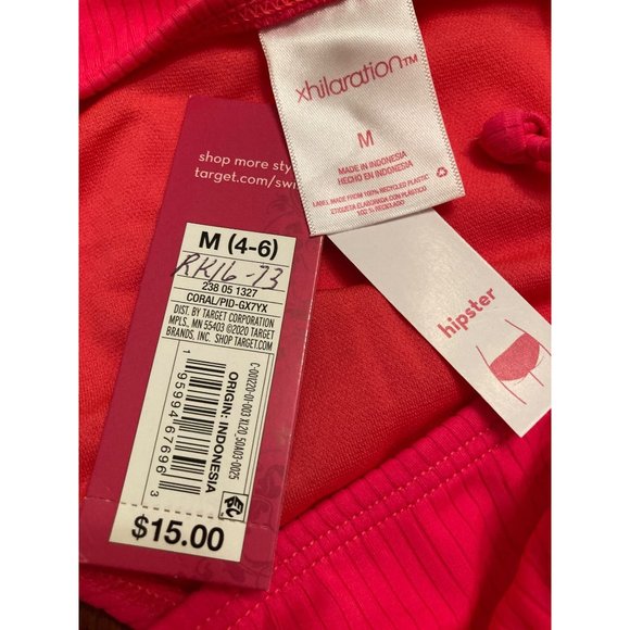 Juniors' Ribbed String Bikini Bottom - Xhilaration Coral Pink M Medium - Picture 4 of 5